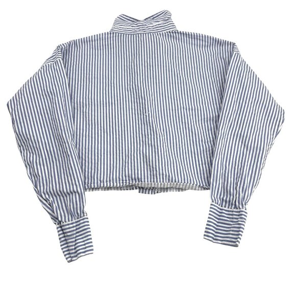 Isa & Ella Women's Striped Cropped Button-Up Shirt Size Small Blue & White - Picture 3 of 5